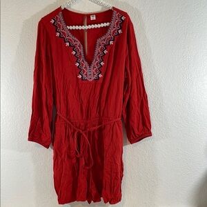 OLD NAVY Black Long Sleeve Embroidered V-neck Romper With Pockets Deep Rose XL